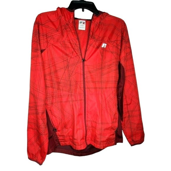 Rare Russell Red Burgundy Full Zip Hooded Small (34-36) Windbreaker Jacket - Picture 1 of 11
